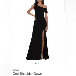 Xscape One Shoulder Black Gown